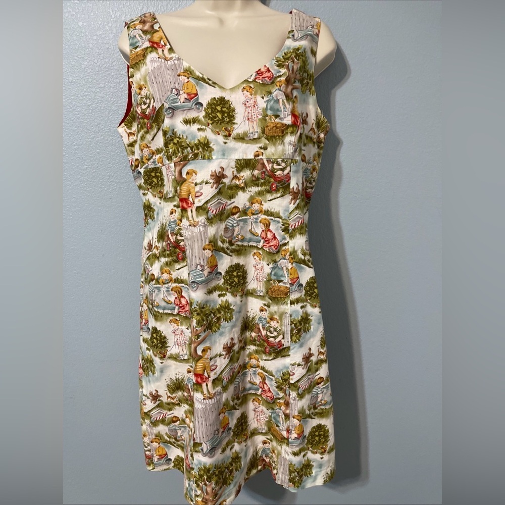 Love Life Felice Pappas Novelty Print Dress Storybook Picnic Cottagecore Large - Picture 2 of 6